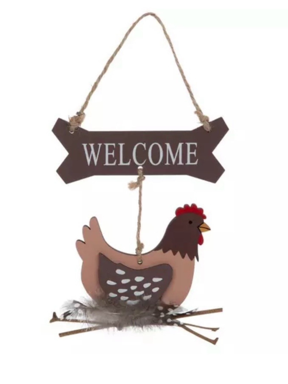 Welcome Chicken Hanging Sign-Ornament- Brown & Red - Picture 3 of 3